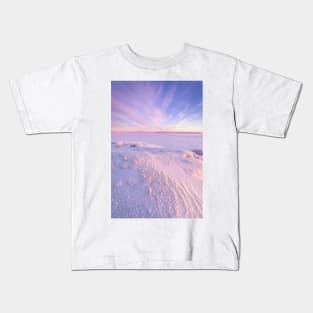 Colors of winter dawn at frozen lake Kids T-Shirt